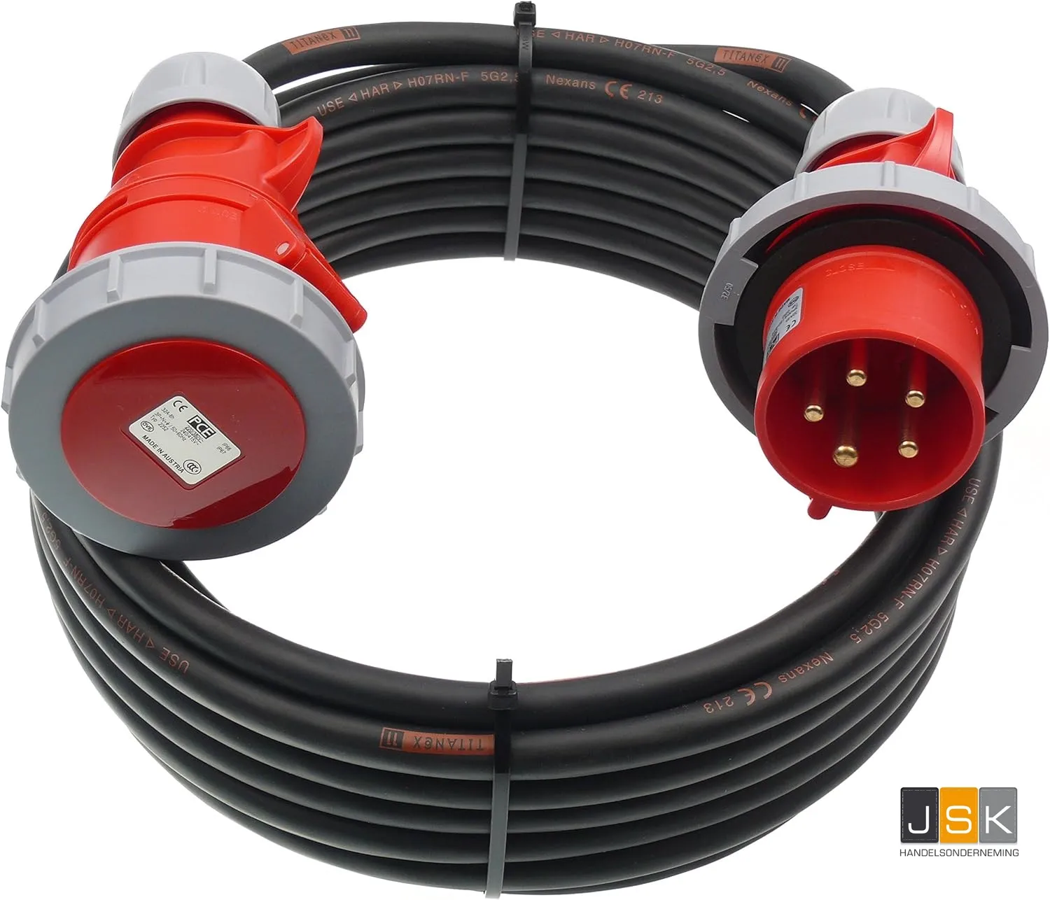 IP67 AANSLUITLEIDING 32A 25 METER H07RNF 5X2,5 MM² MET CEE EN CONTRASTEKKER 400 VOLT 104766