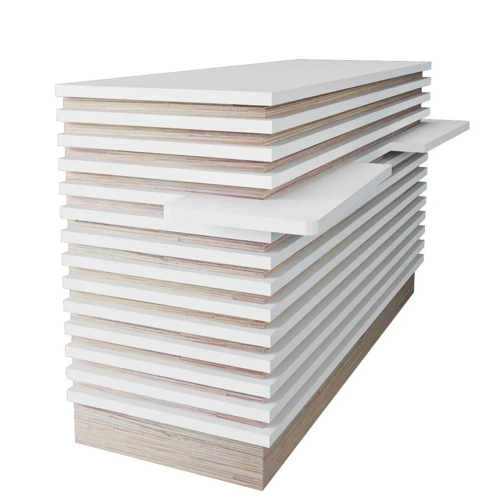 Toonbank Lattenwerk DP afwerking bamboe en wit L175xD58xH100cm