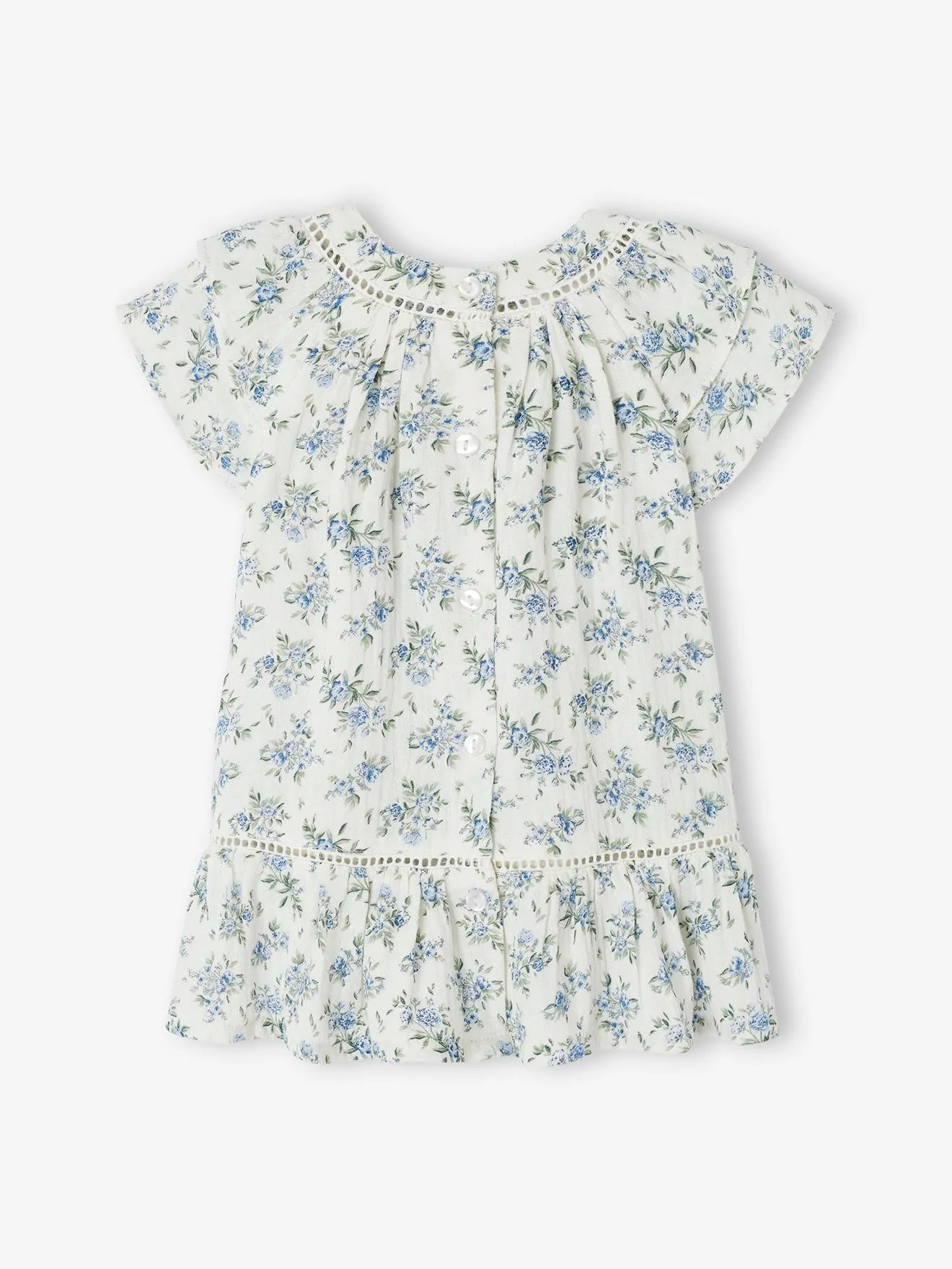 VERTBAUDET  FEESTELIJKE BABYJURK MET BLOEMETJES VAN KATOENGAAS  ECRU